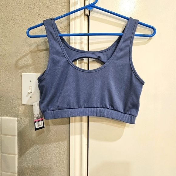 NWT Series*8 Fitness Sports Bra w decorative opening. Blue/Gray Large - Picture 1 of 7
